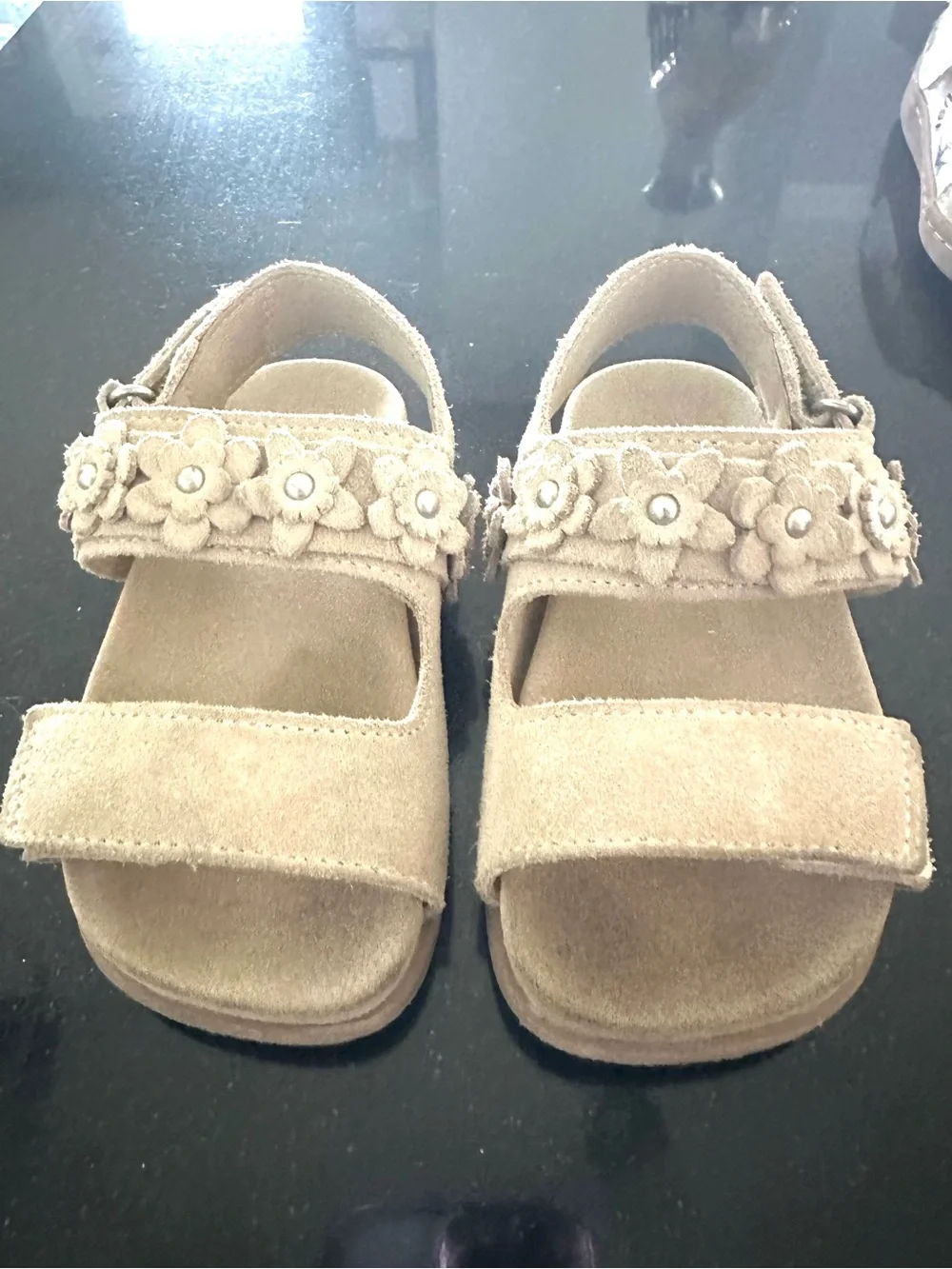 ZARA Kids Tan Suede Flower Strap Sandals